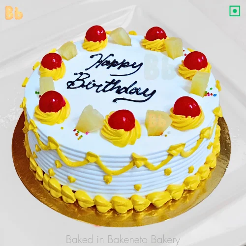 Freshly baked Pineapple Cherry Cake is available to order online by bakeento.com and get free cake home delivery in Noida, Ghaziabad, Noida Extension and Gurugram, and Delhi.