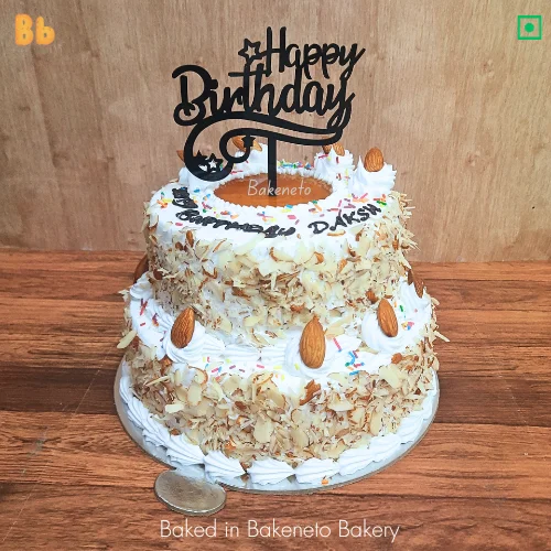 Order this 2 Tier Almond Cake Online and the get same day cake delivery in Noida, Ghaziabad, Vaishali, Vasundhara, Gaur city, Noida Extension and Delhi. Visit bakeneto.com and checkout all types of theme cakes online.