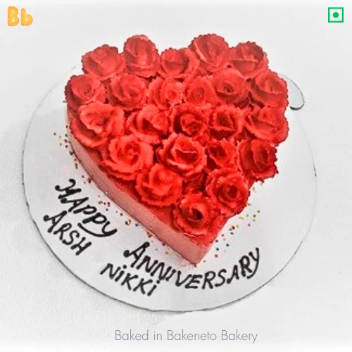 Heart Bouquet Cake is the best rose and heart cake design. A lovely, unique and fully customized cake by bakeneto.com to impress love of your life. Order cake online in Noida, Indirapuram, Vaishali, Indirapuram, Gaur City and Delhi.